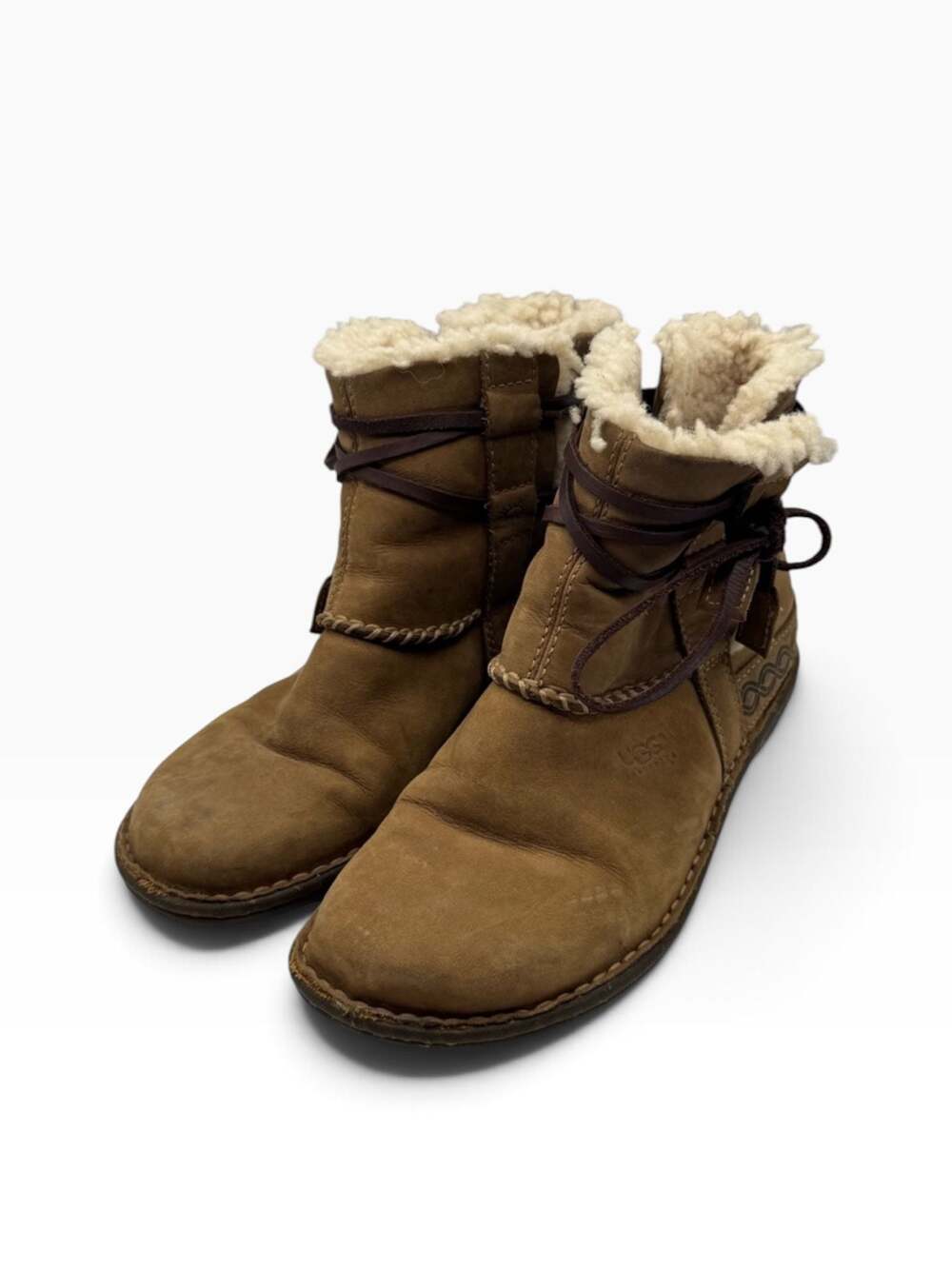 UGG Cove Women’s Size 6 Tan Nubuck Shearling Lace Up Ankle Boots